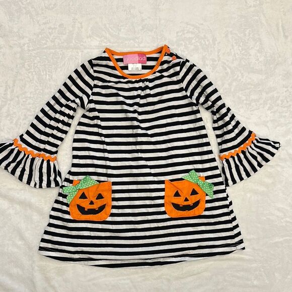 EUC Goodlad Black and White Stripe Pumpkin pocket dress with ruffle sleeve 3t - Picture 2 of 5